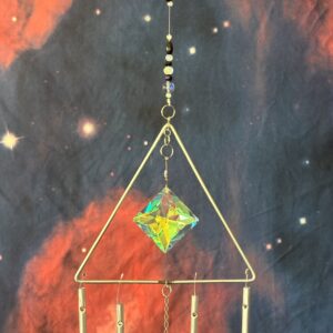 Triangle frame with large prism & wind chimes